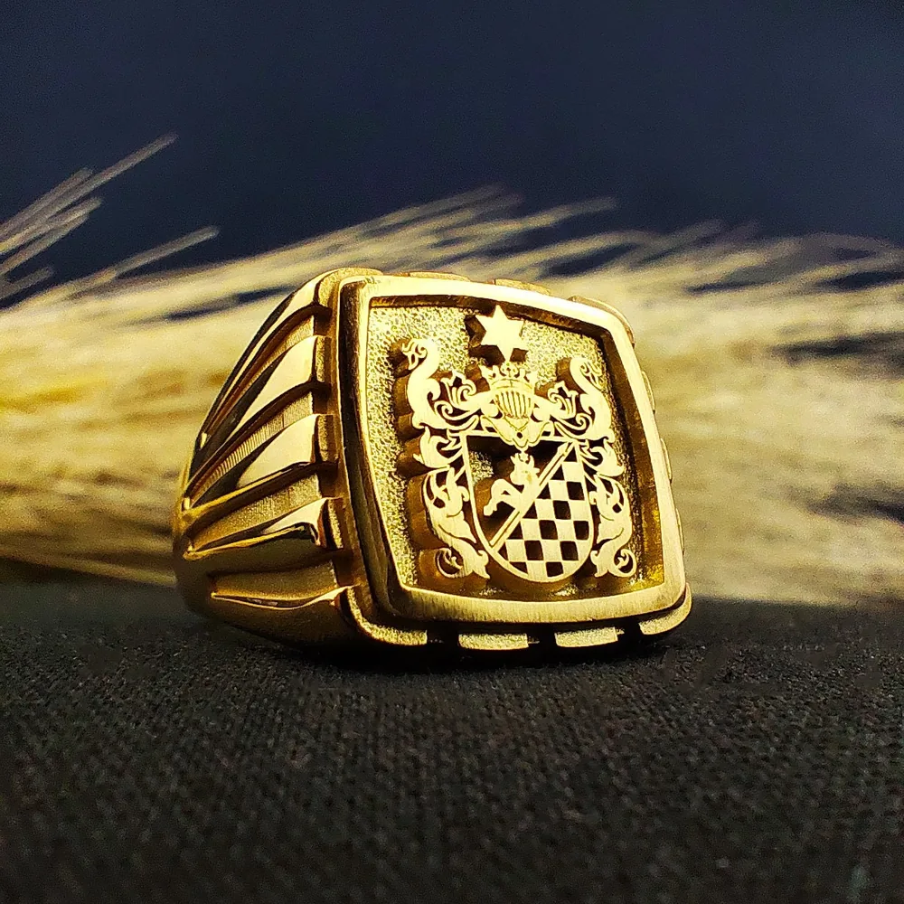 Custom Family Crest Signet Ring, Gold Plated