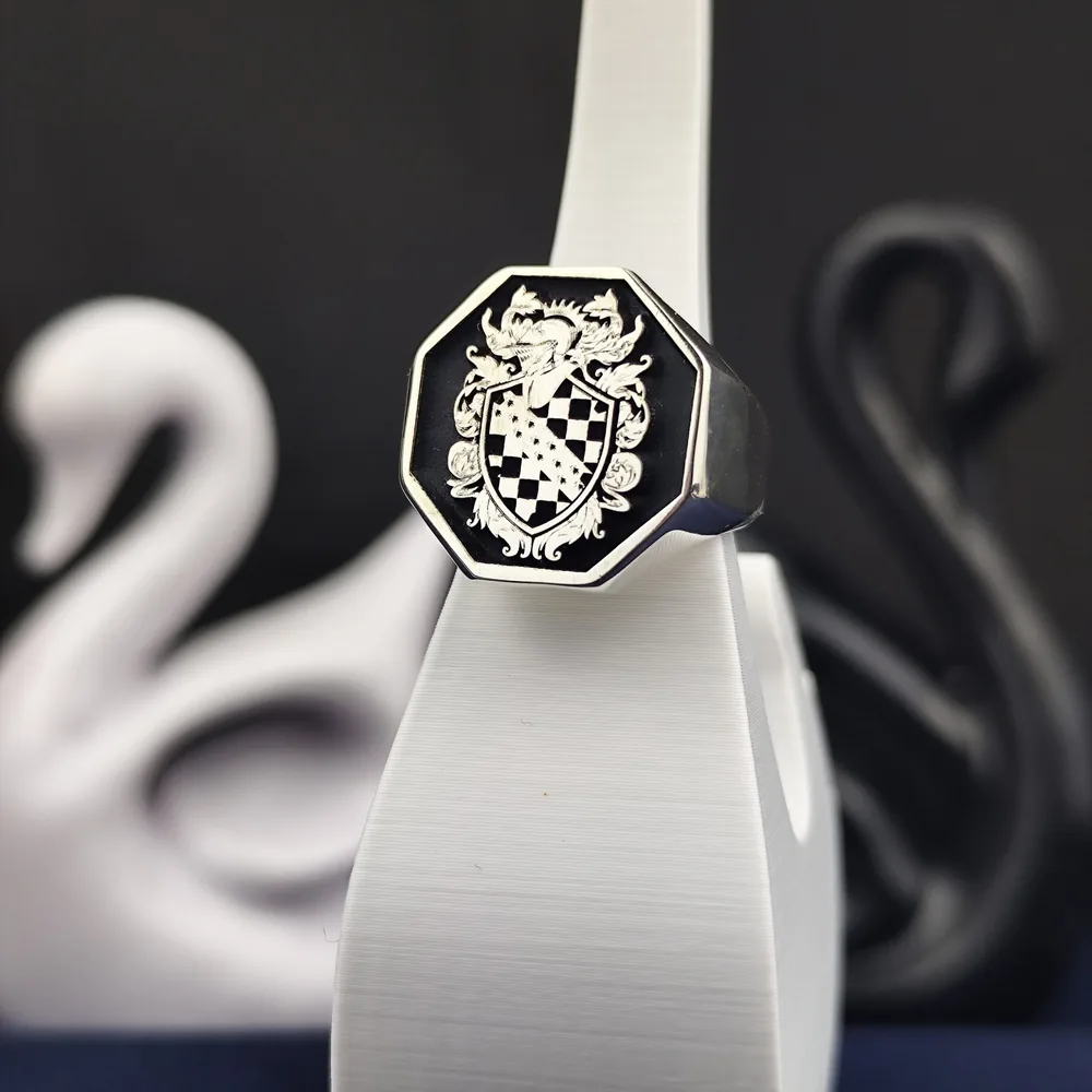 Octagon Family Crest Ring, Unique Shape Signet
