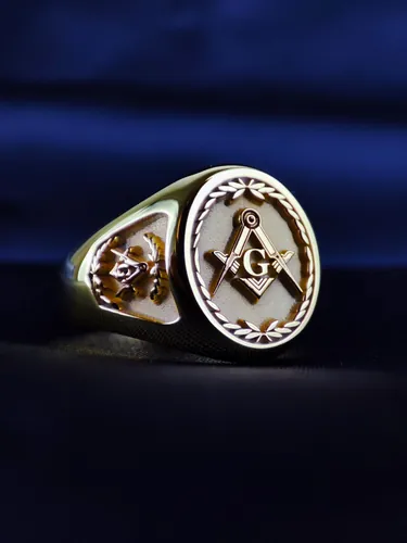 Gold Plated Masonic Signet Ring, Freemason Symbol Ring for Men, Vintage Mason Jewelry, Unisex Fraternity Gift