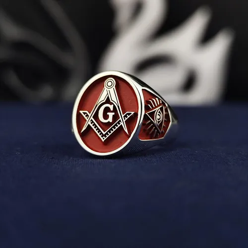 Handcrafted Freemason Ring: Sterling Silver Masonic Signet with Enamel