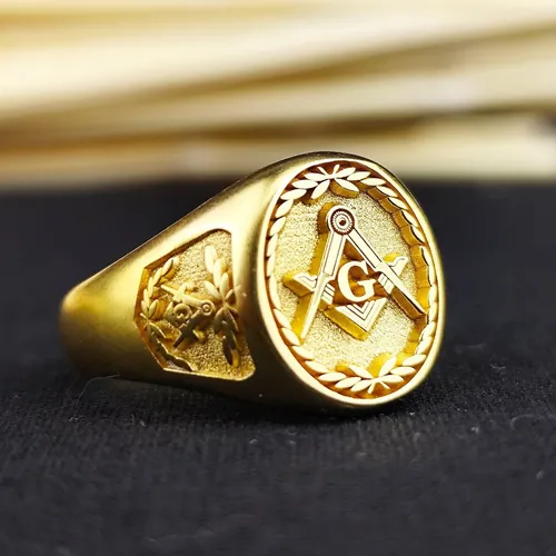 Gold Vermeil Masonic Signet Ring, Square Compass G Jewelry, Men's Lodge Gift