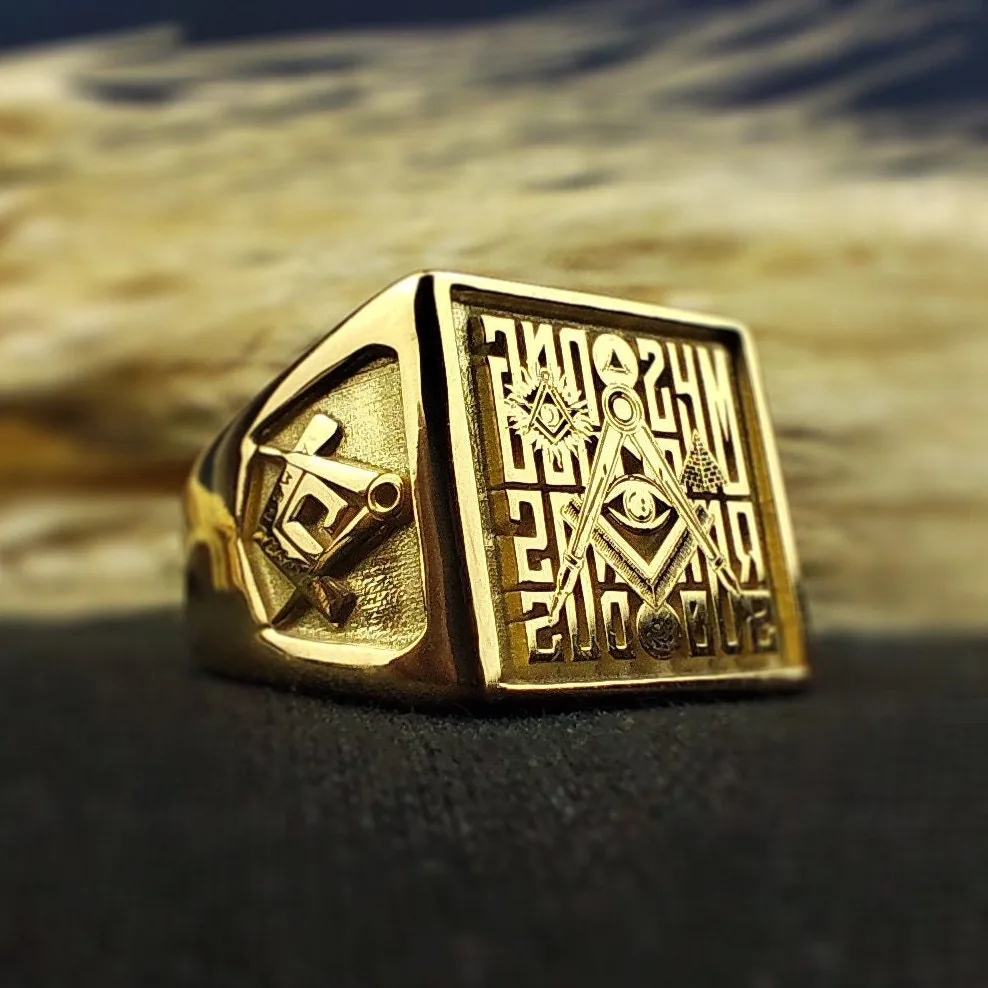 Masonic Signet Ring, Gold or Silver Freemason Lodge Jewelry for Men