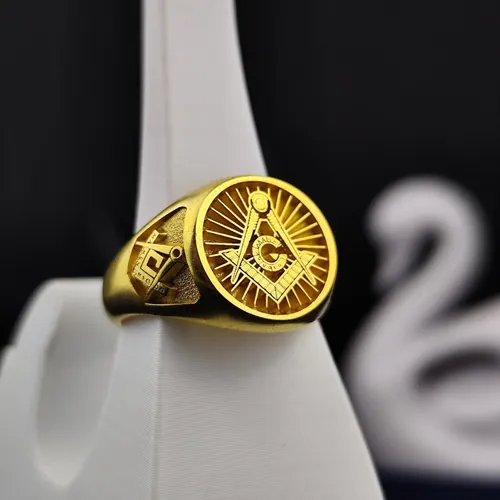 Gold Vermeil Masonic Ring, Freemason Sunburst Signet, Mens Masonic Lodge Gift