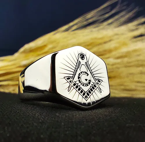 Masonic Signet Ring – Sterling Silver Freemason Engraved Pinky Ring – Symbol Jewelry Gift for Men