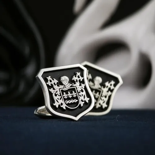 Custom Family Crest Cufflinks, Engraved Sterling Silver Coat of Arms, Heraldic Wedding Gift