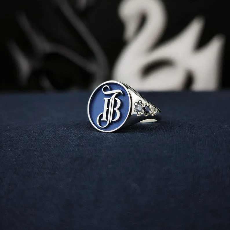 Personalized Women Monogram Signet Ring, Sterling Silver Custom Initial Jewelry