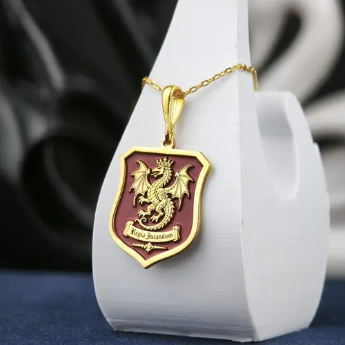 Custom Family Crest Necklace, Personalized Heraldic Shield Pendant, Gold Plated Heritage Jewelry