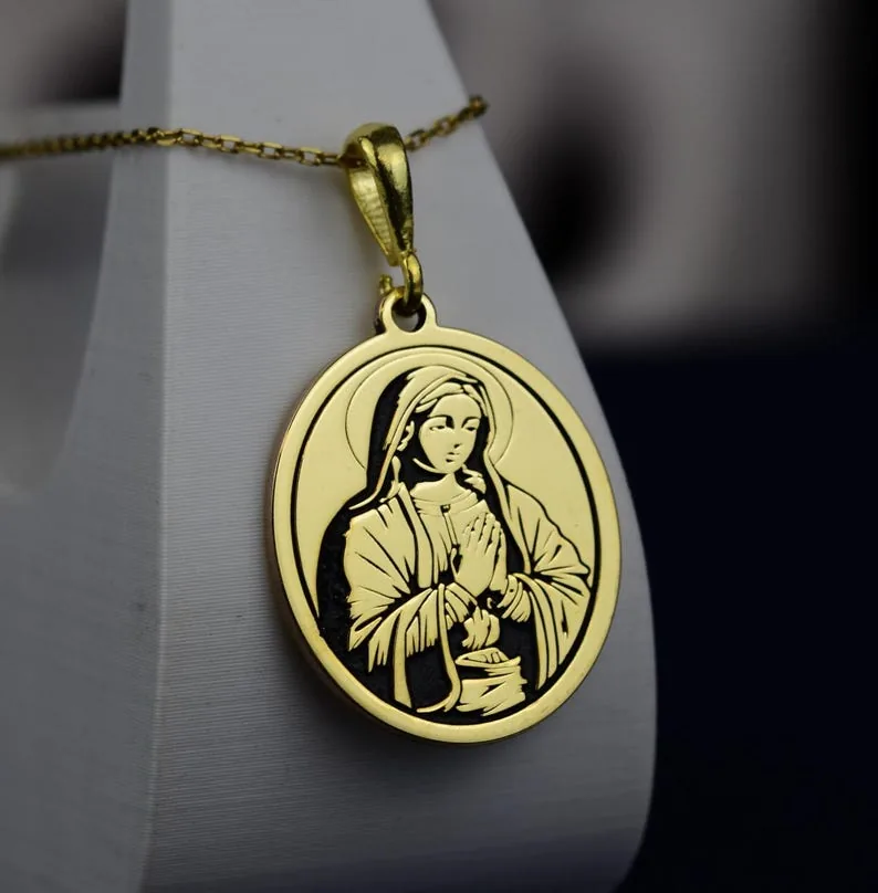 Virgin Mary Necklace: Elegant Gold-Filled Religious Pendant