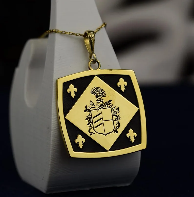 Dainty Family Crest Necklace, Minimalist Heritage Pendant for Her