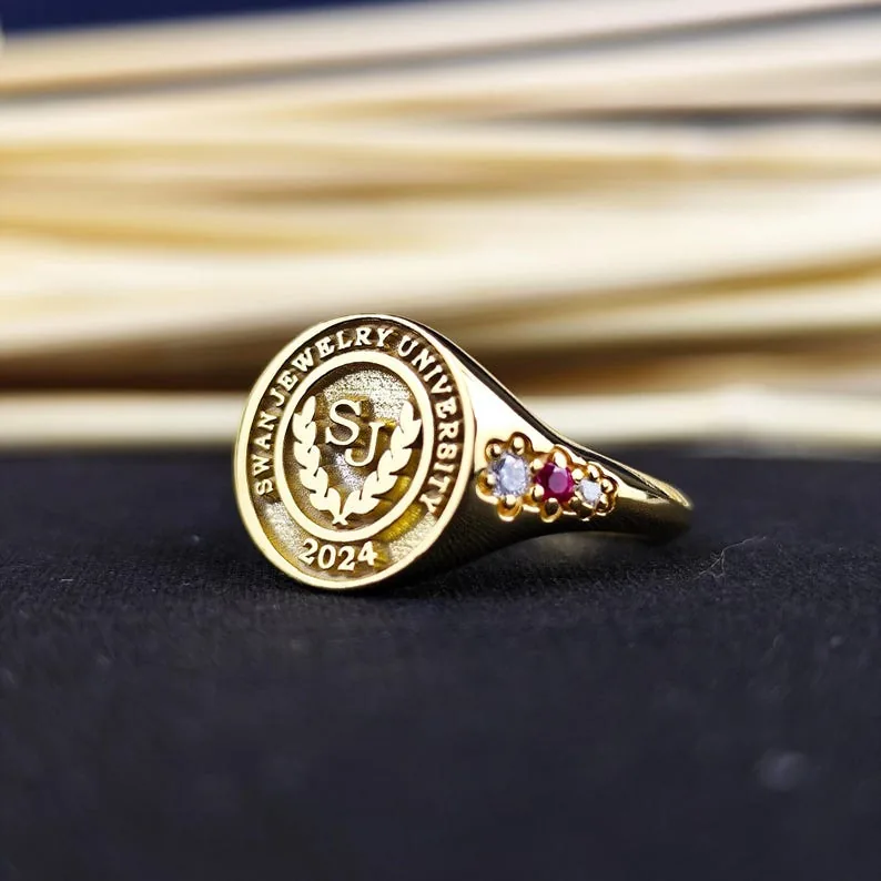 Gold Plated Class Ring - Women's University Signet Ring - Graduation Gift