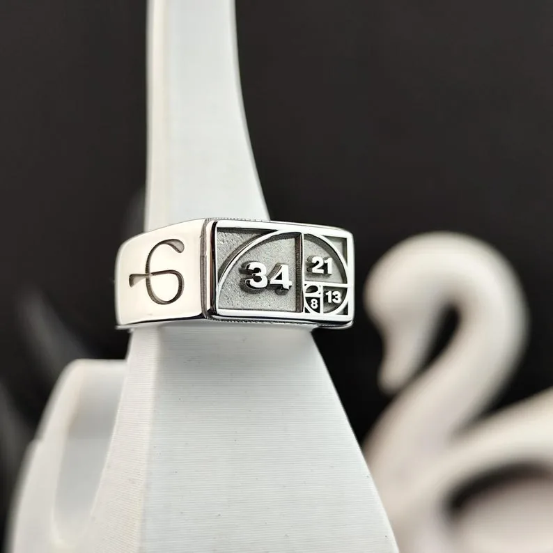 Fibonacci Signet Ring - Silver Golden Ratio Sacred Geometry Jewelry