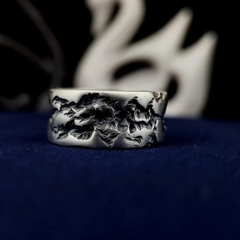 Oxidized Sterling Silver Ring, Handmade Textured Statement Band