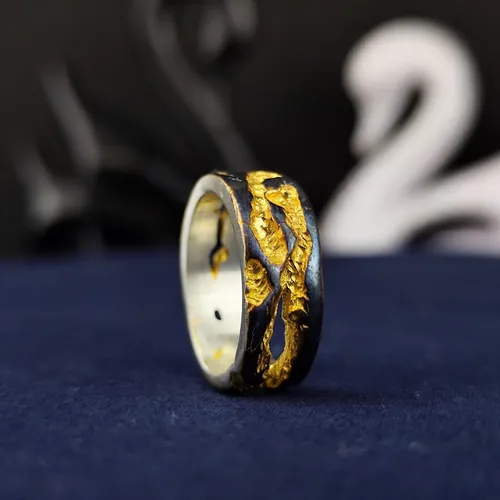 Lava Vermeil Oxidized Gold Plated Ring, Textured Statement Jewelry