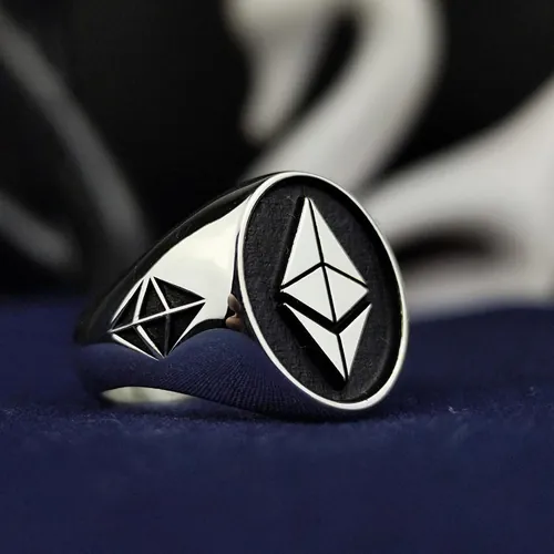 Ethereum Signet Ring - Silver Crypto Jewelry