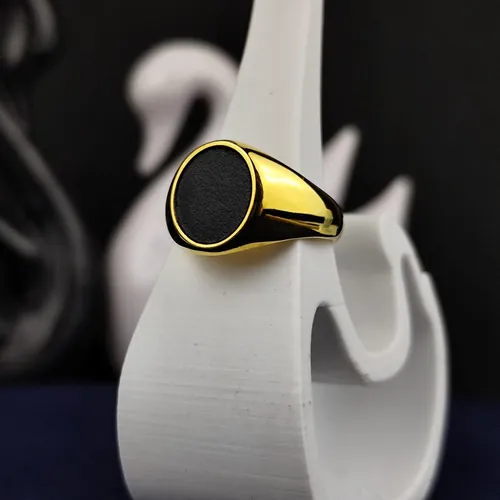 Gold-Filled Black Oval Ring - Unisex Elegant Signet