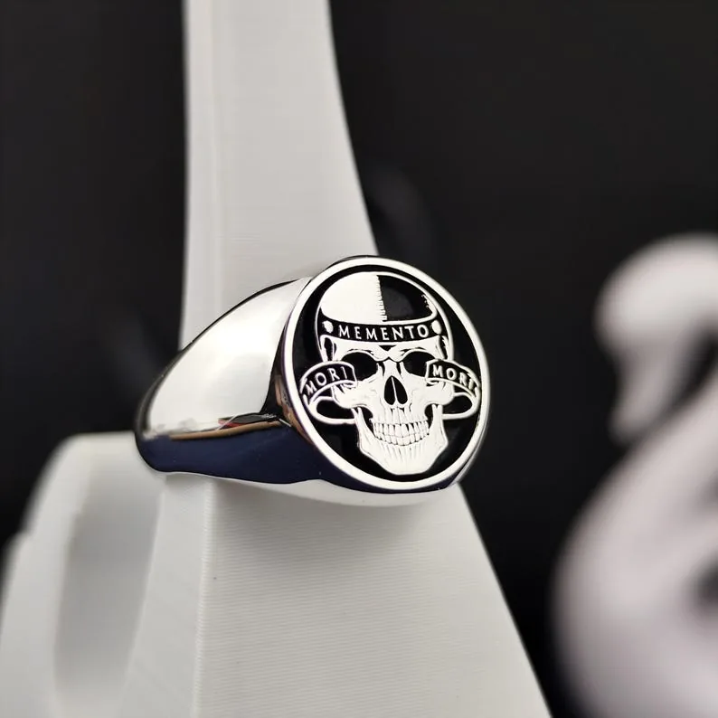 Personalized Memento Mori Skull Ring: Amor Fati Philosophy Jewelry