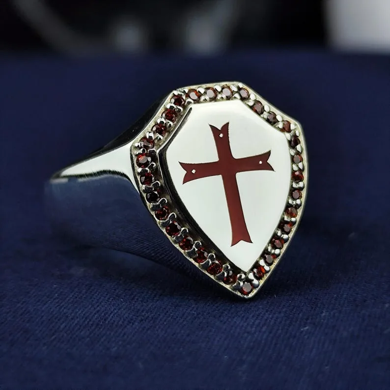 925 Sterling Silver Christian Shield Ring, Faith Signet Jewelry