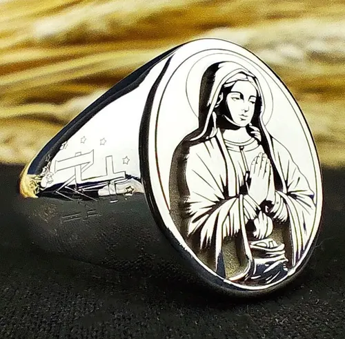 Sterling Silver Virgin Mary Signet Ring: Catholic Devotional Jewelry