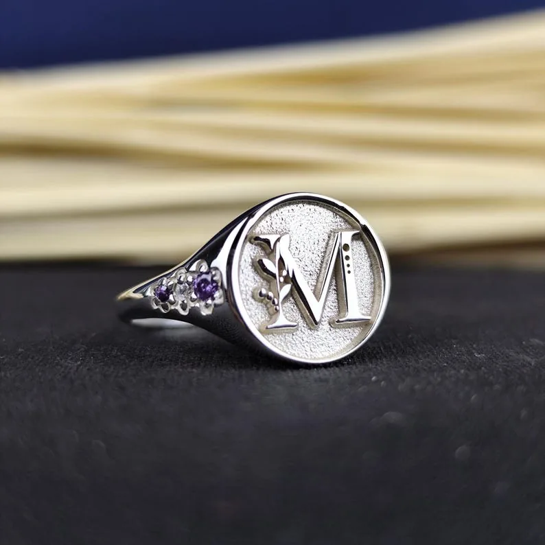 Custom Initial Sterling Silver Ring: Personalized Monogram Jewelry