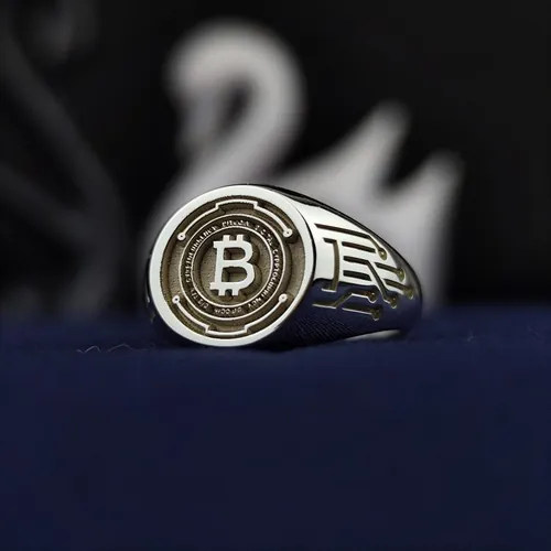 Sterling Silver Bitcoin Signet Ring, Crypto Jewelry