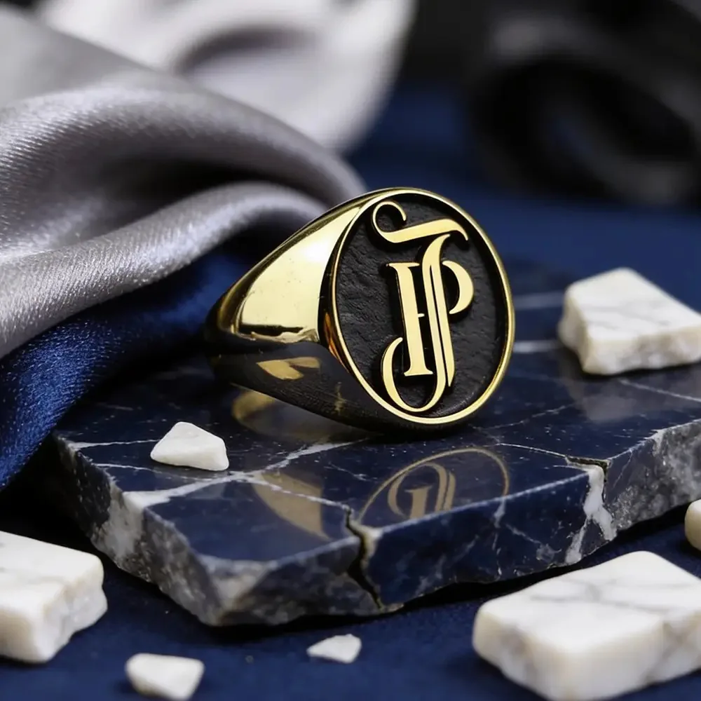 Gold Monogram Ring with Name and Surname