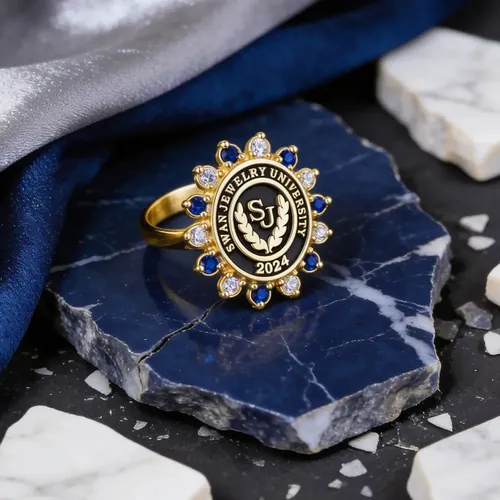Delicate Women’s University Ring with Colorful Stones