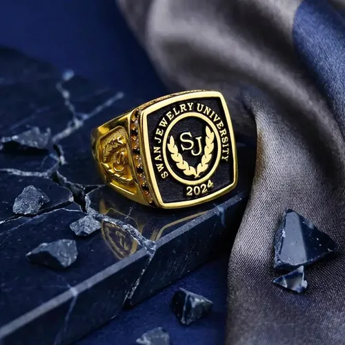 Men’s Gold University Ring with Stone