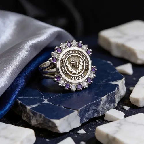 Women’s University Ring with Purple and White Stones