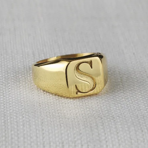 Minimalist Square Initial Signet Ring