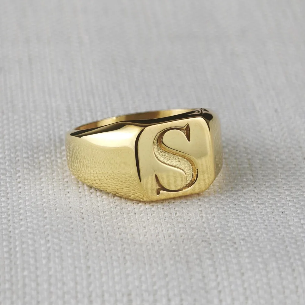 Minimalist Square Initial Signet Ring