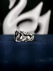 Chunky sterling silver brutalist ring with organic openwork texture