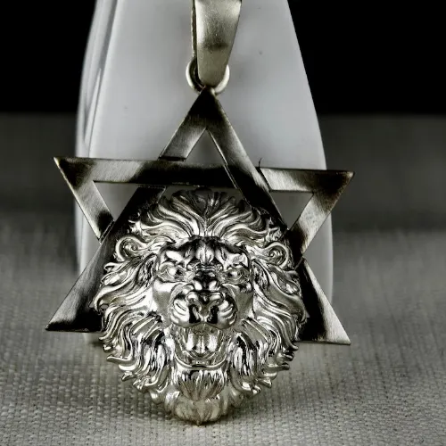 Sterling Silver Lion of Judah Pendant, Star of David