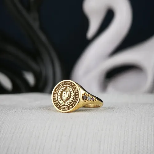 Custom University Class Ring with Side Gemstones