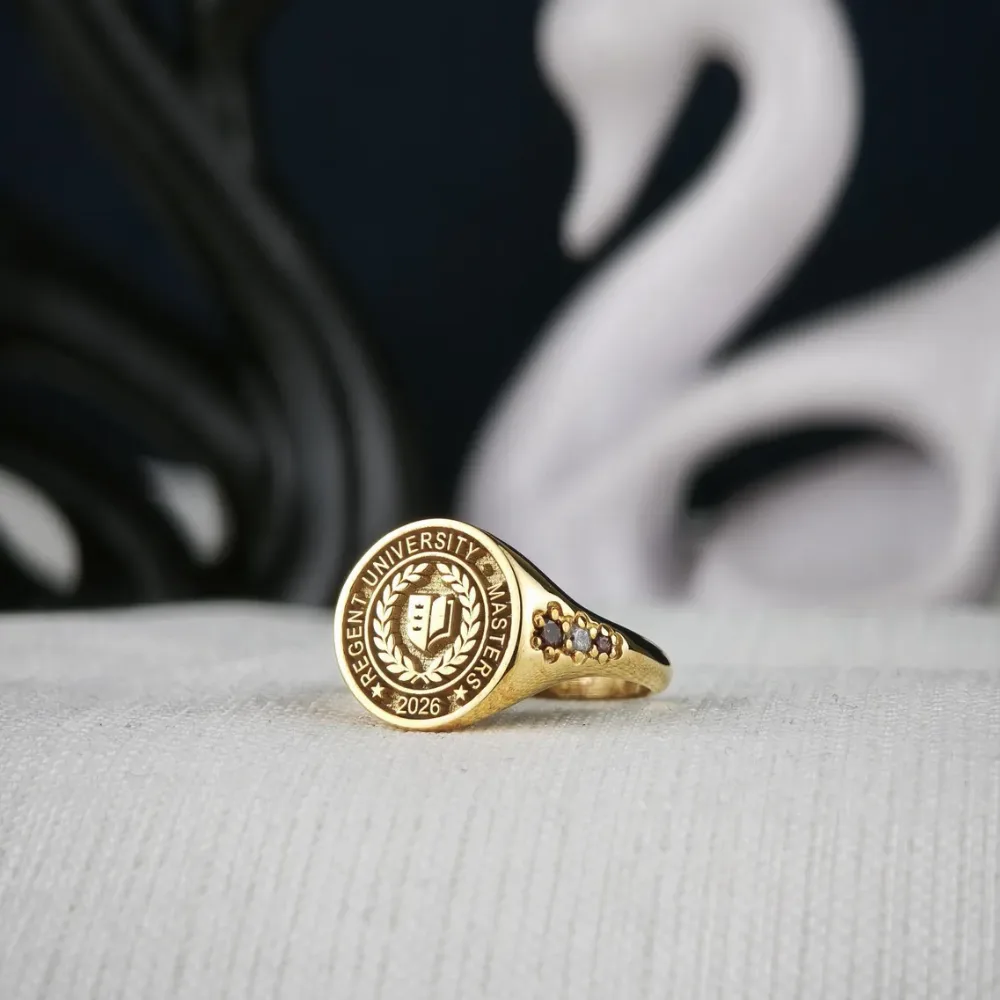 Custom University Class Ring with Side Gemstones