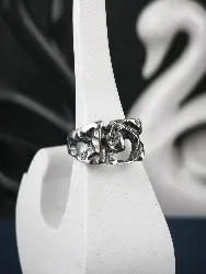 Chunky sterling silver brutalist ring with organic openwork texture