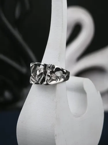 Chunky Sterling Silver Ring for Men, Brutalist Organic Band - alternative view