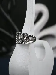 Chunky sterling silver brutalist ring with organic openwork texture