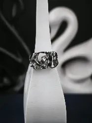 Chunky sterling silver brutalist ring with organic openwork texture
