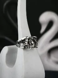 Chunky sterling silver brutalist ring with organic openwork texture