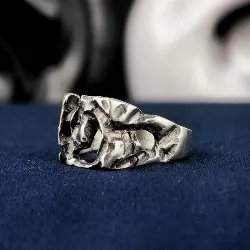 Chunky sterling silver brutalist ring with organic openwork texture